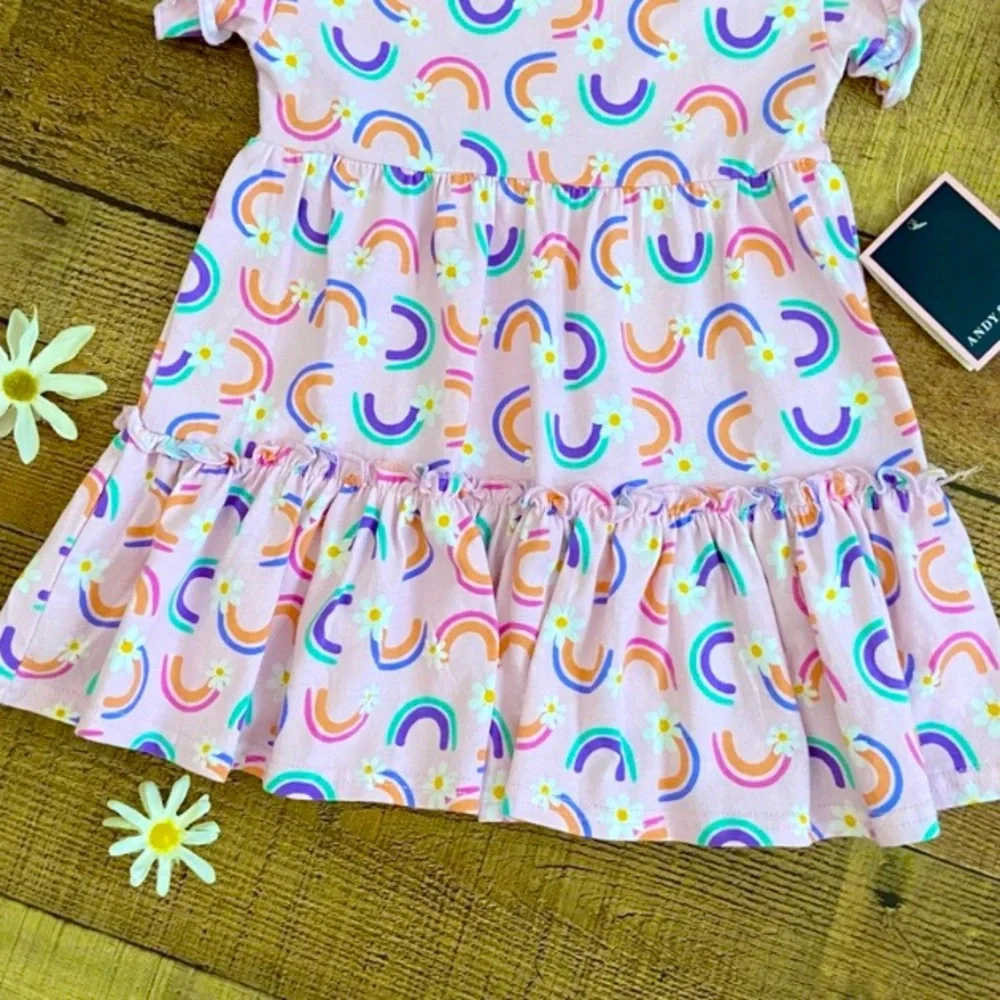 DRESSES (2) Pink Rainbow Daisy Summer Dress NWT + Mint Green Eyelet Dress